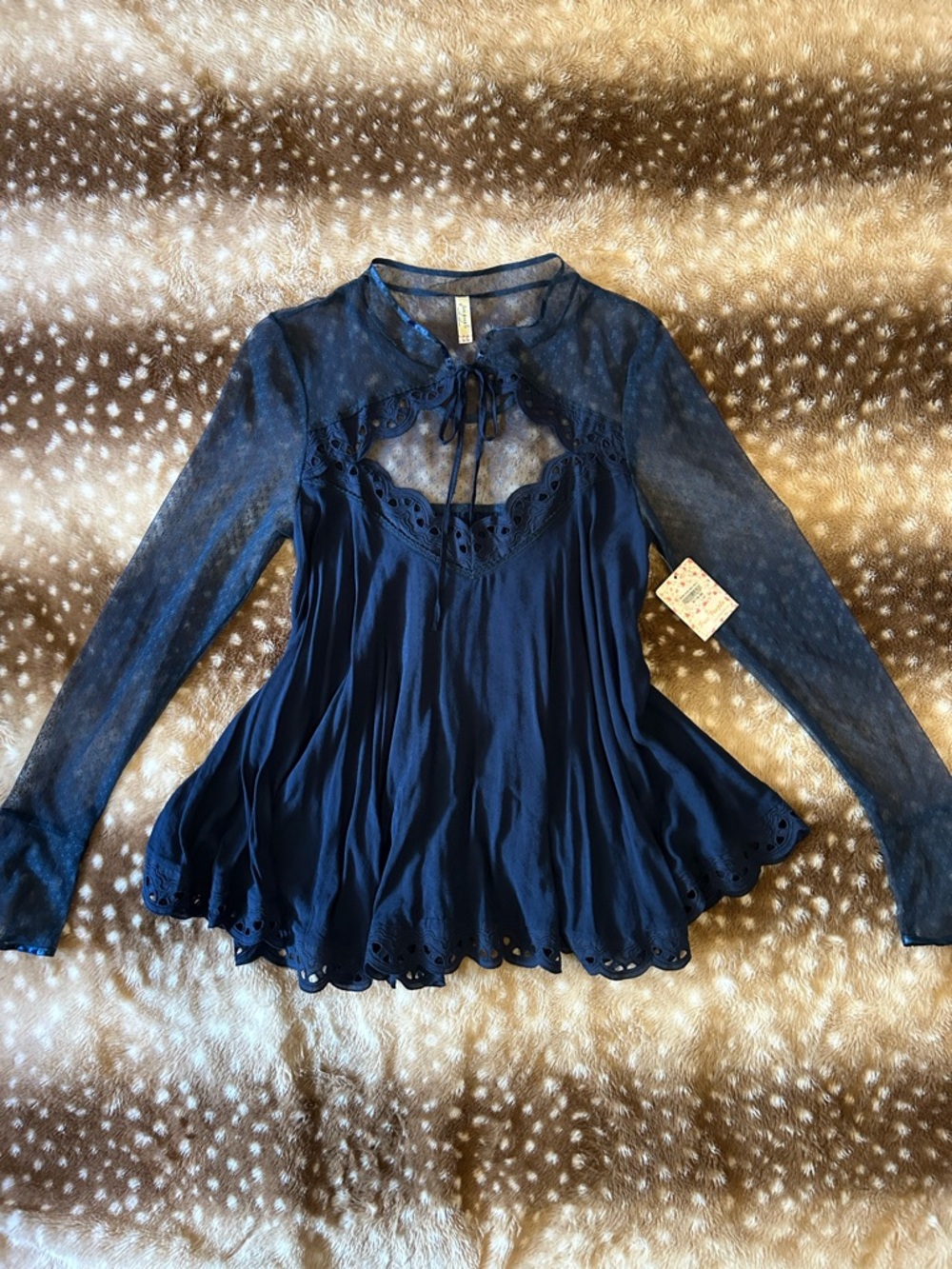 NWT Free People Navy Black Magic Blouse  $119.95